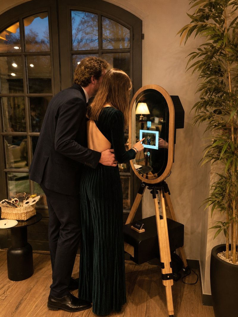 MODJA, le photobooth en bois de Laurent Mas, intégré à la scénographie d'un événement.